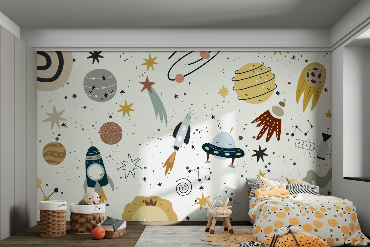 The colors are soft and gentle, with pale blues, purples, and yellows.

