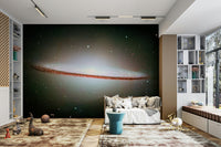A wall mural of a cosmic landscape.

