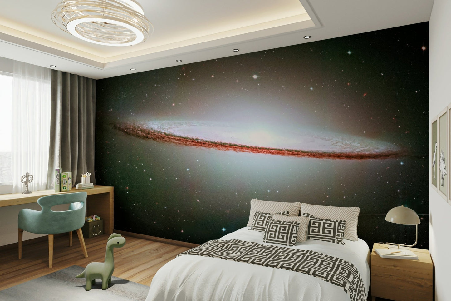 The design gives a feeling of quiet, cosmic beauty.

