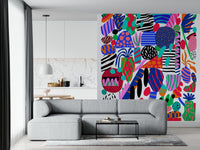 A beautiful celestial botanical wallpaper mural blending space and nature.