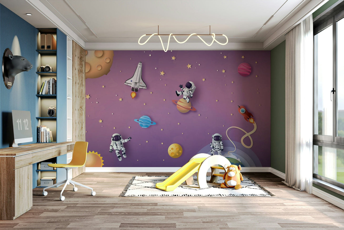The colors are bright and vibrant, with a starry palette.


