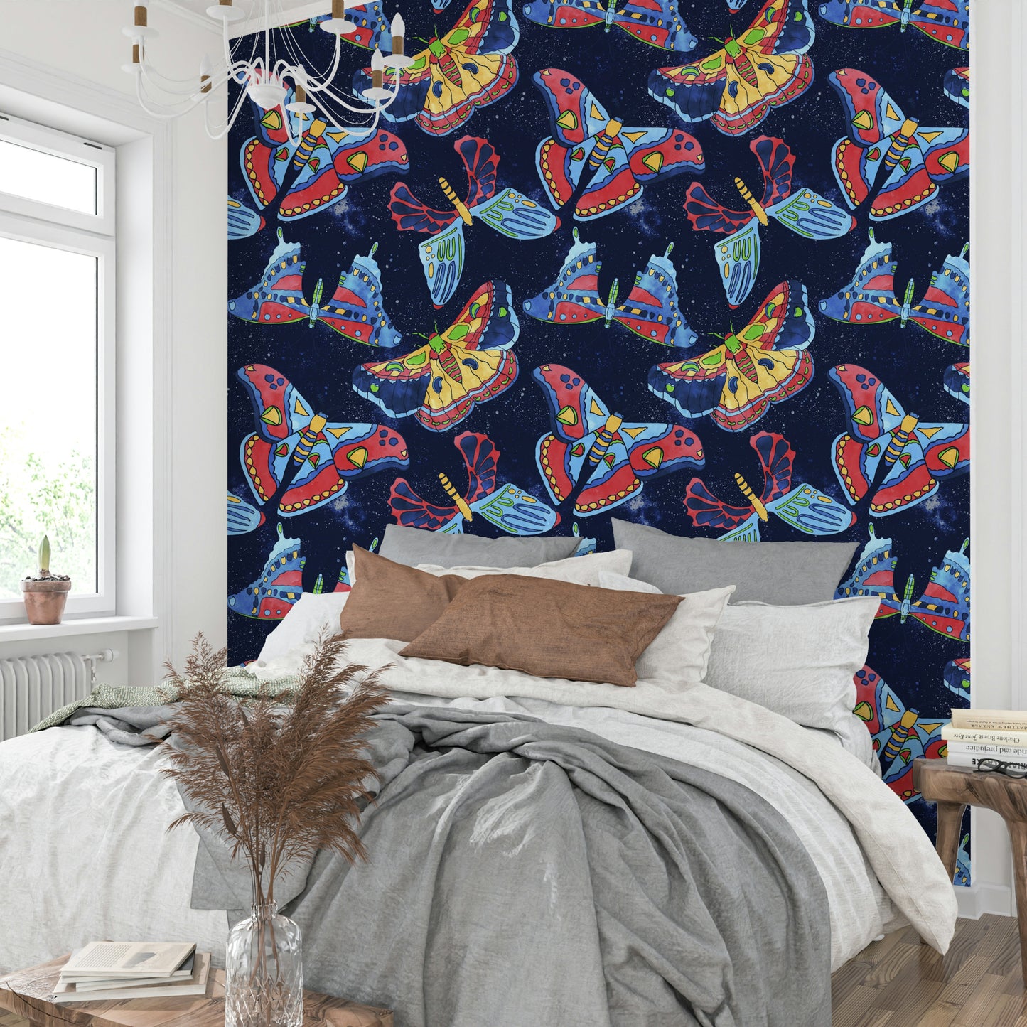Soft-toned wallpaper with fantasy moth pattern

