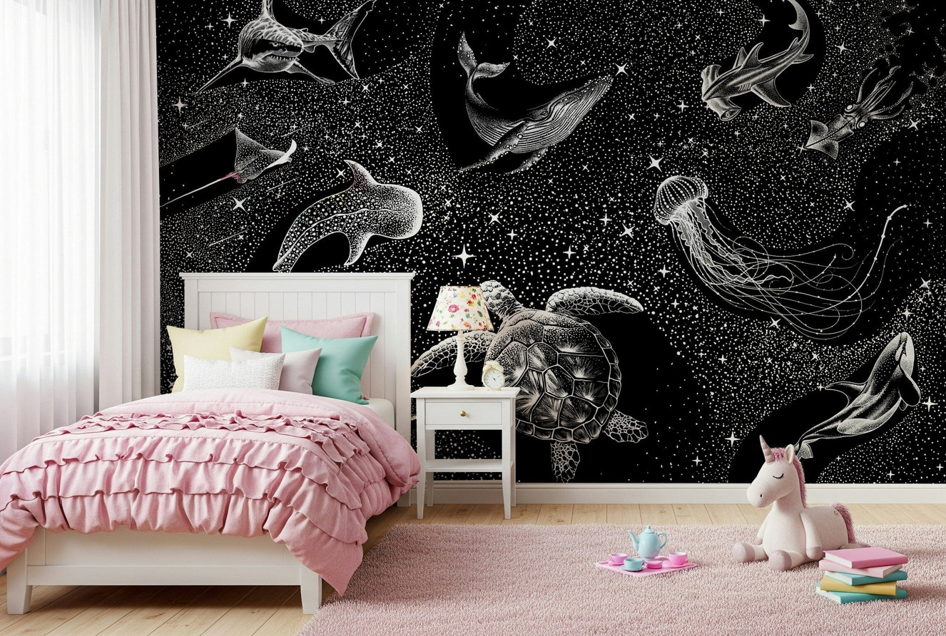 A beautiful cosmic deep space wallpaper mural with vibrant nebula colors.