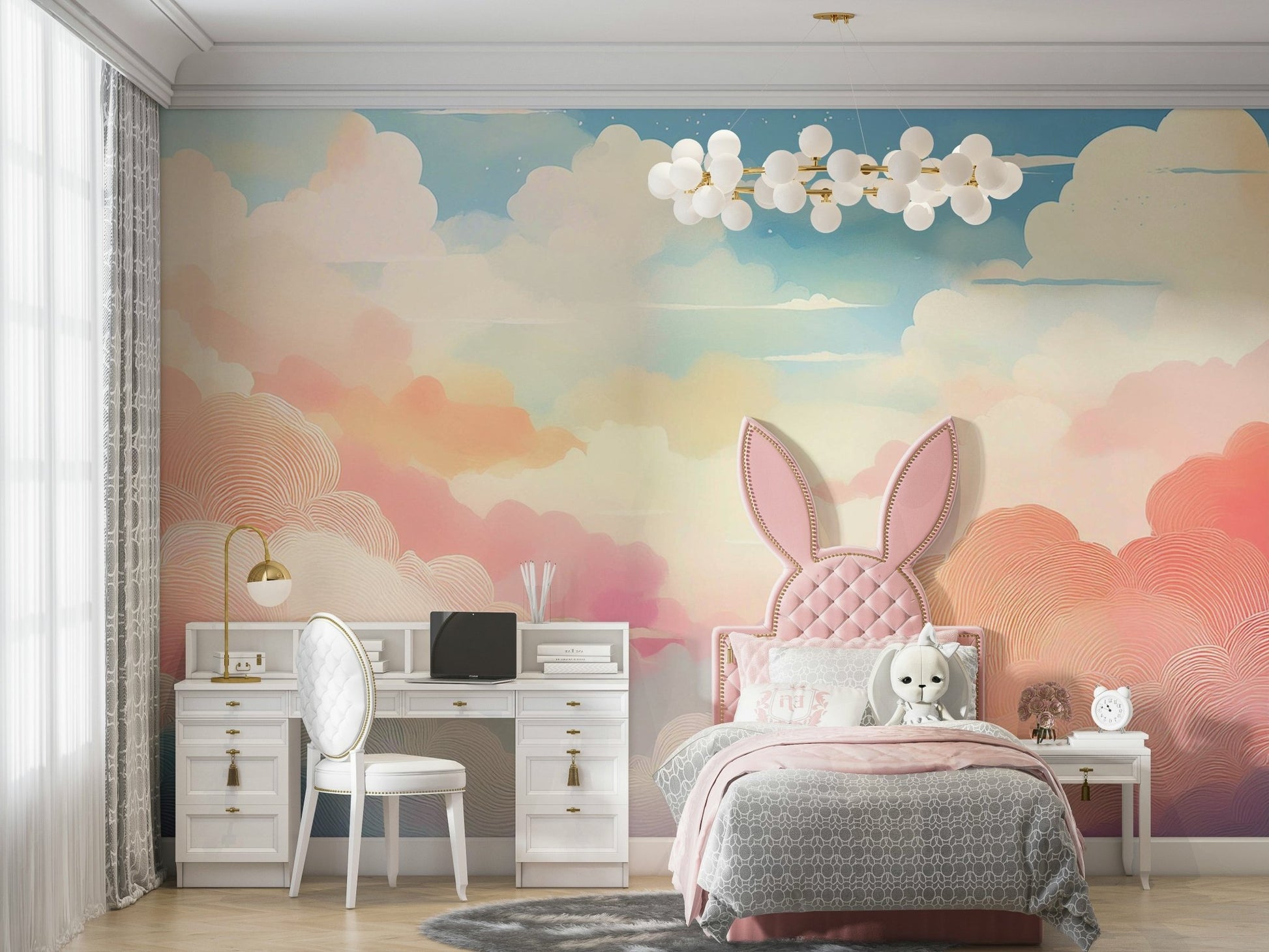Serene pastel cloud mural for light and airy interiors

