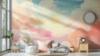 Cotton candy cloudscape mural with pastel skies

