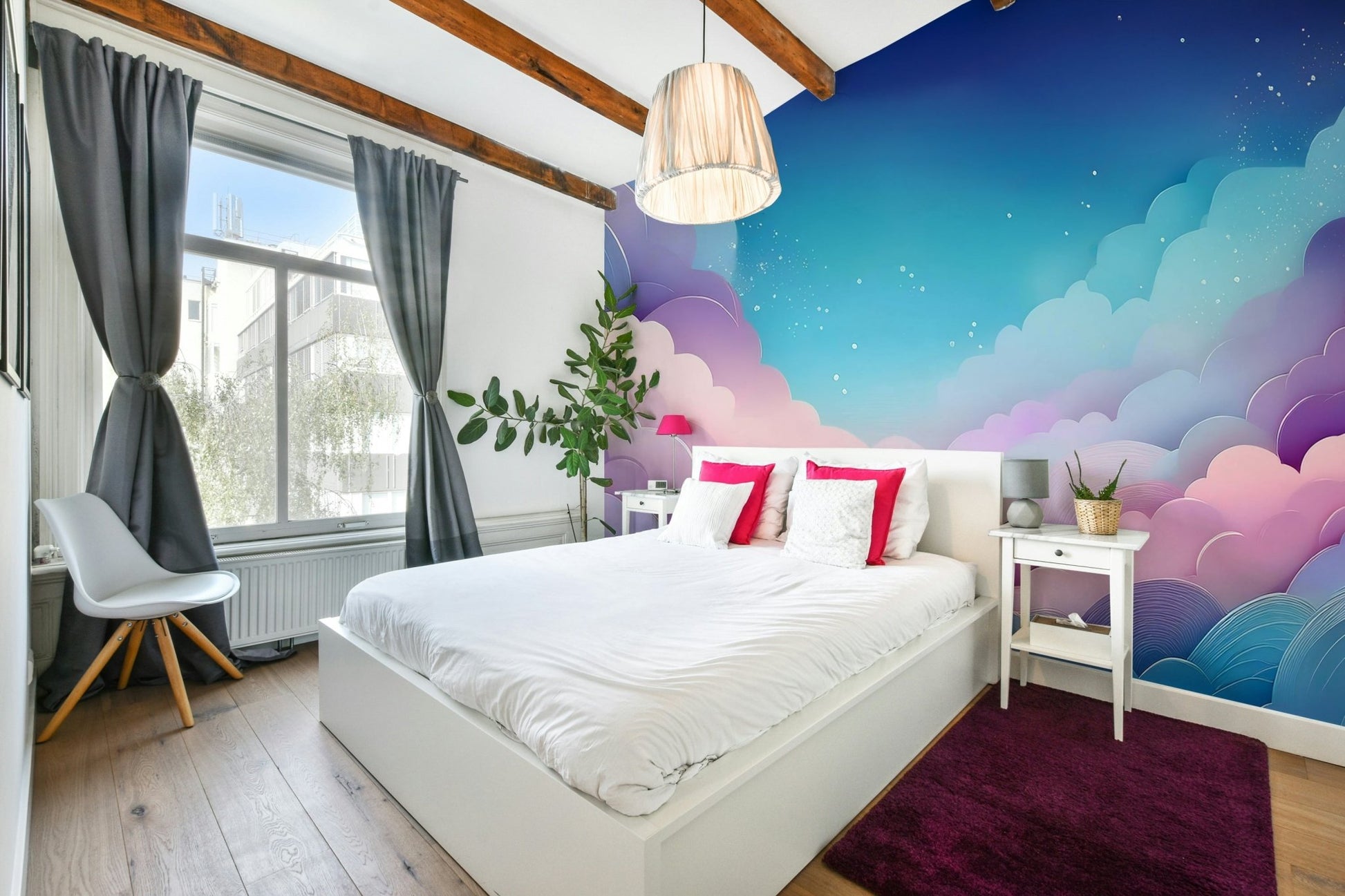 Tranquil sky wall mural with dreamlike cloud formations

