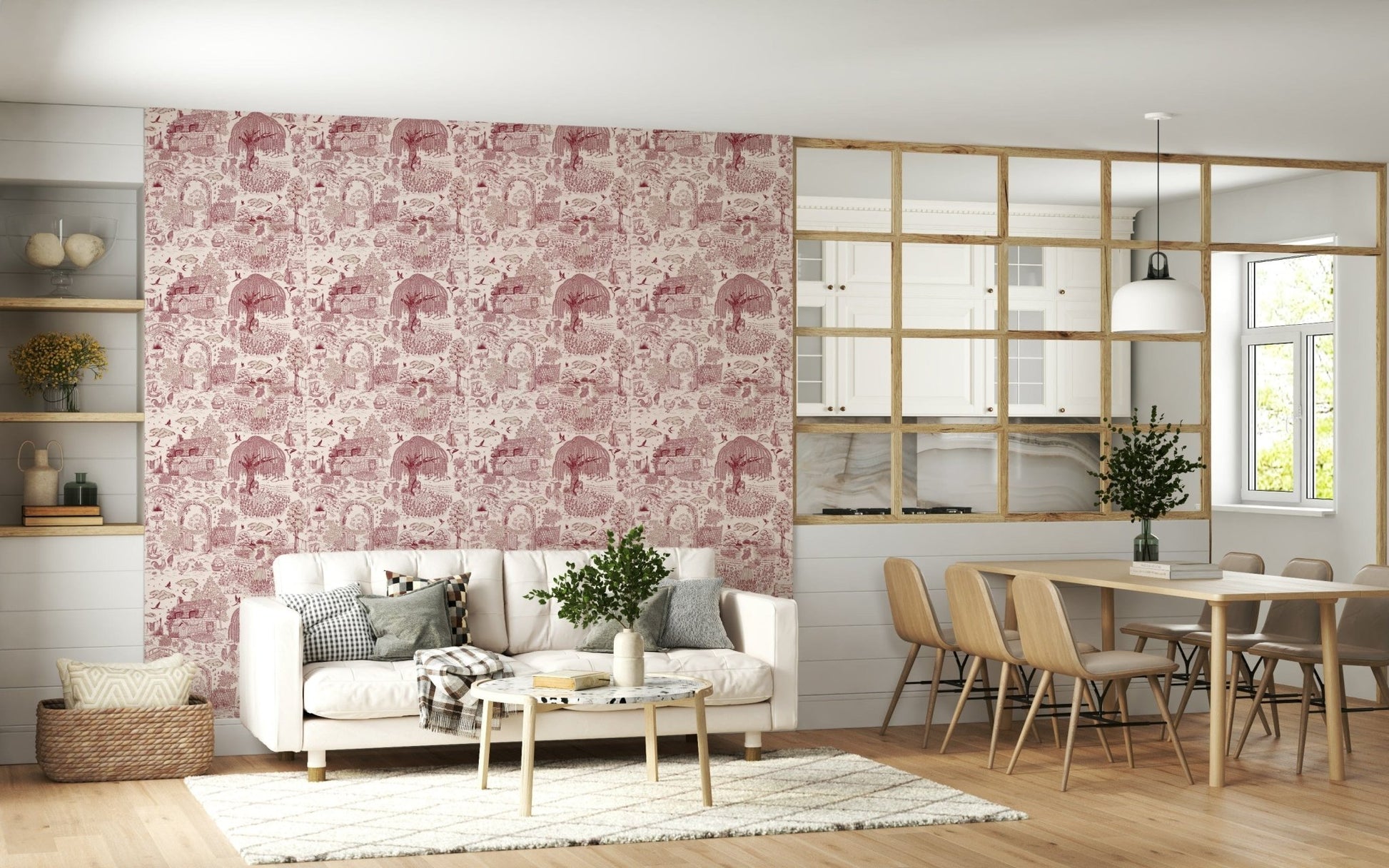 Romantic wall mural, Country Charm Toile, tranquil setting.