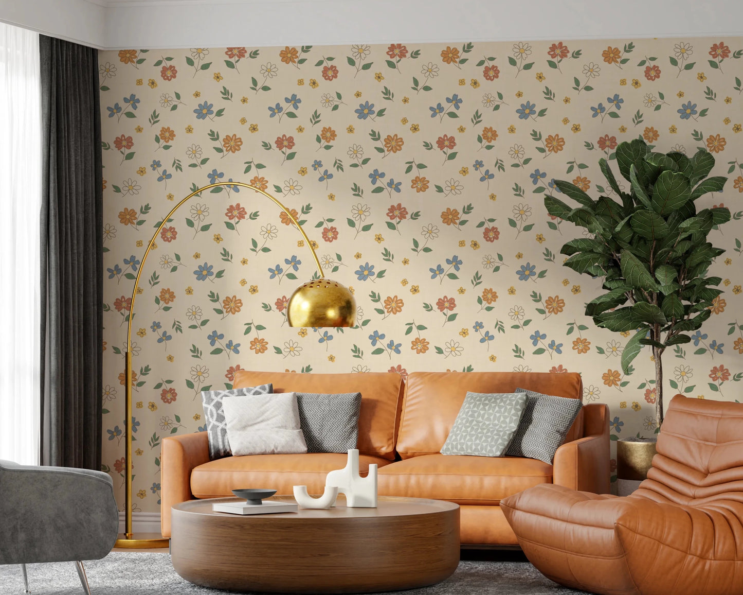 Country Scattered Floral Cream Granny Core Wallpaper⁠