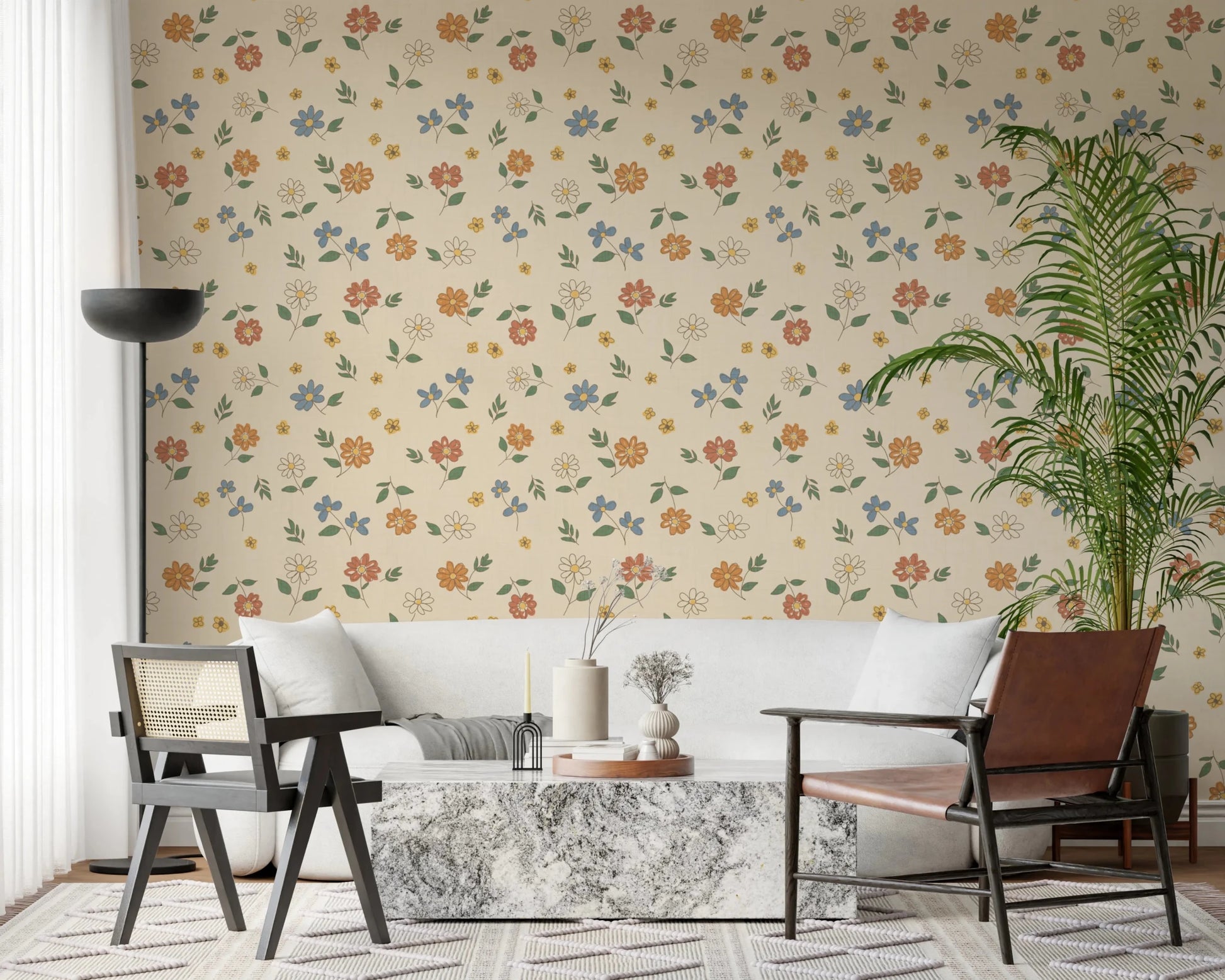 Country Scattered Floral Cream Granny Core Wallpaper⁠