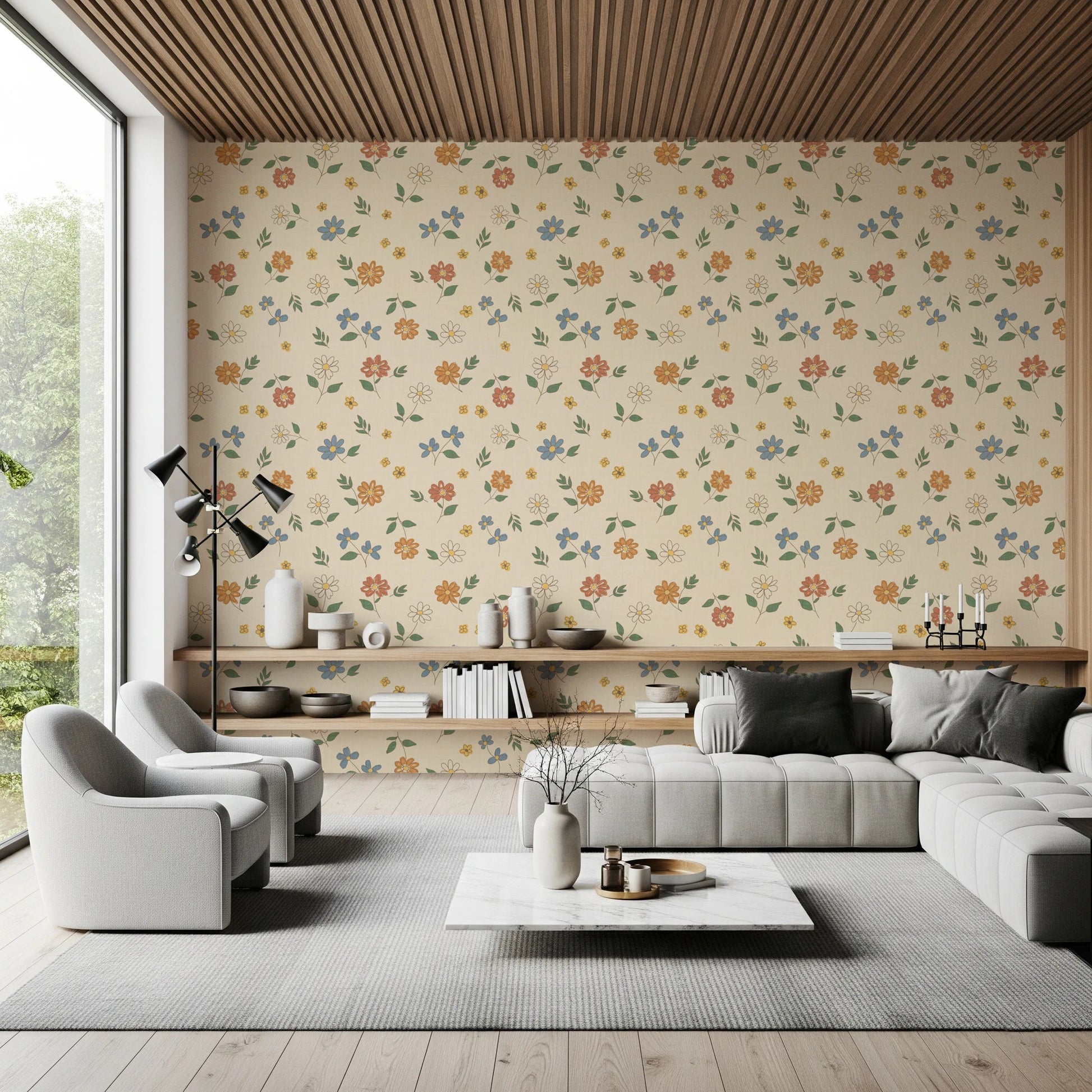 Country Scattered Floral Cream Granny Core Wallpaper⁠