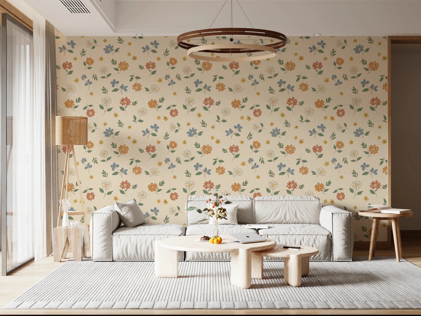 Country Scattered Floral Cream Granny Core Wallpaper⁠