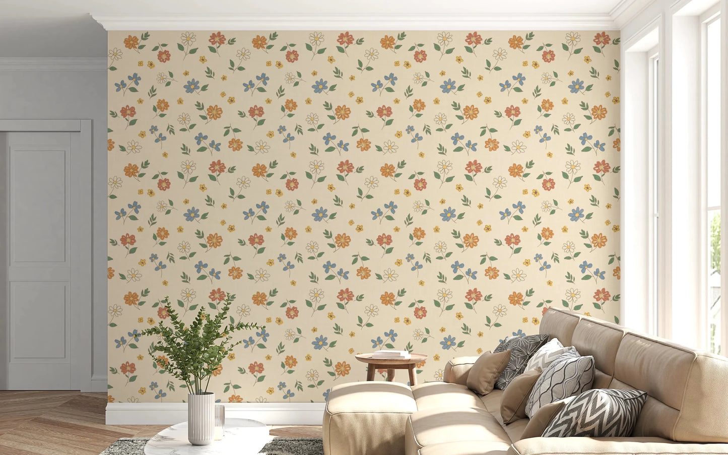 Country Scattered Floral Cream Granny Core Wallpaper⁠