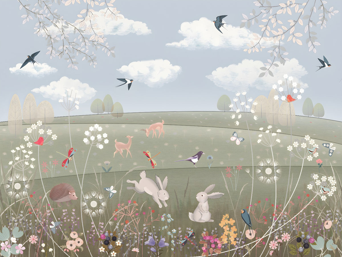 Countryside Canopy Enchanted Garden Watercolor Mural in your room — zoomed