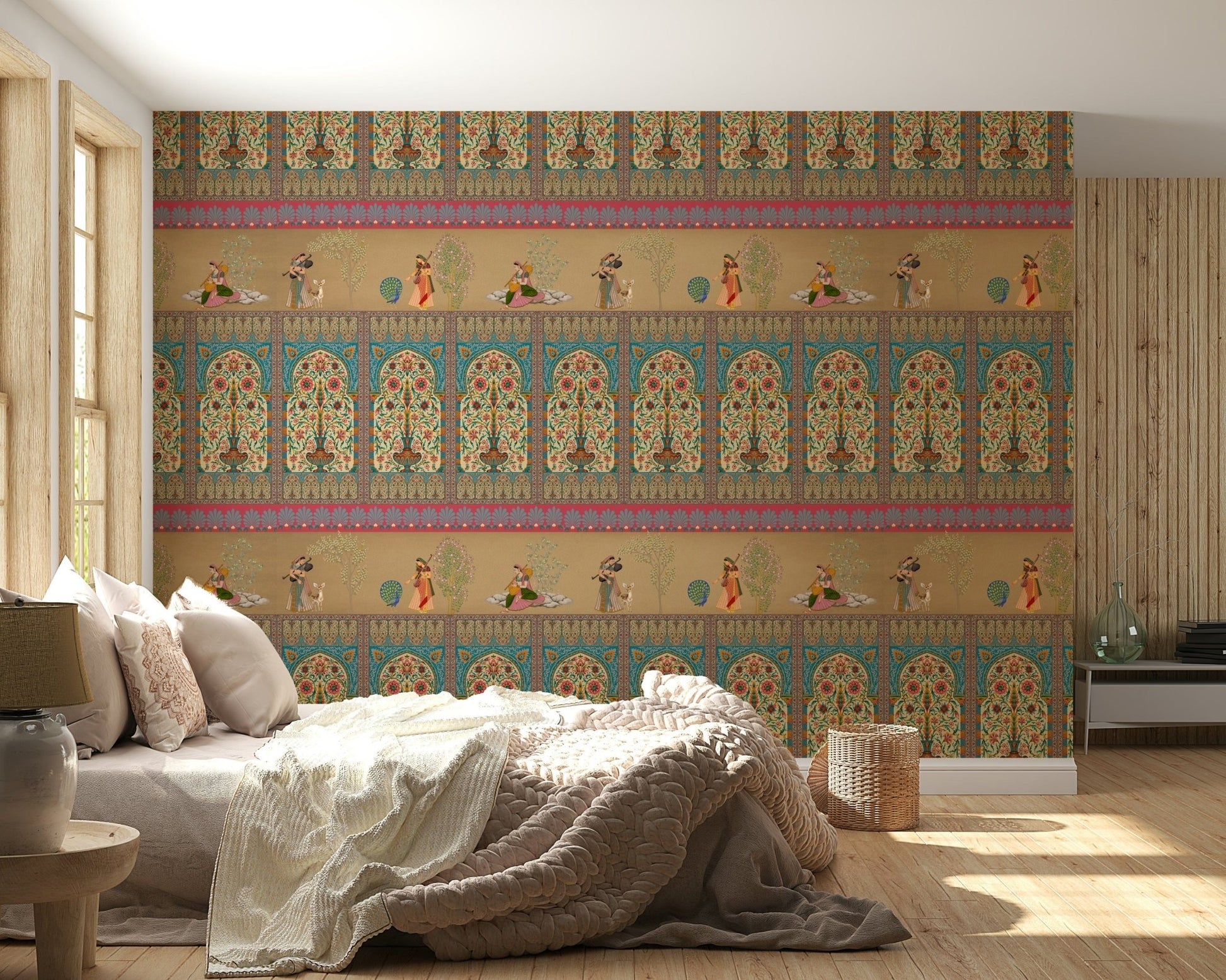 Reading room wall decor featuring 18th-century inspired courtly life.