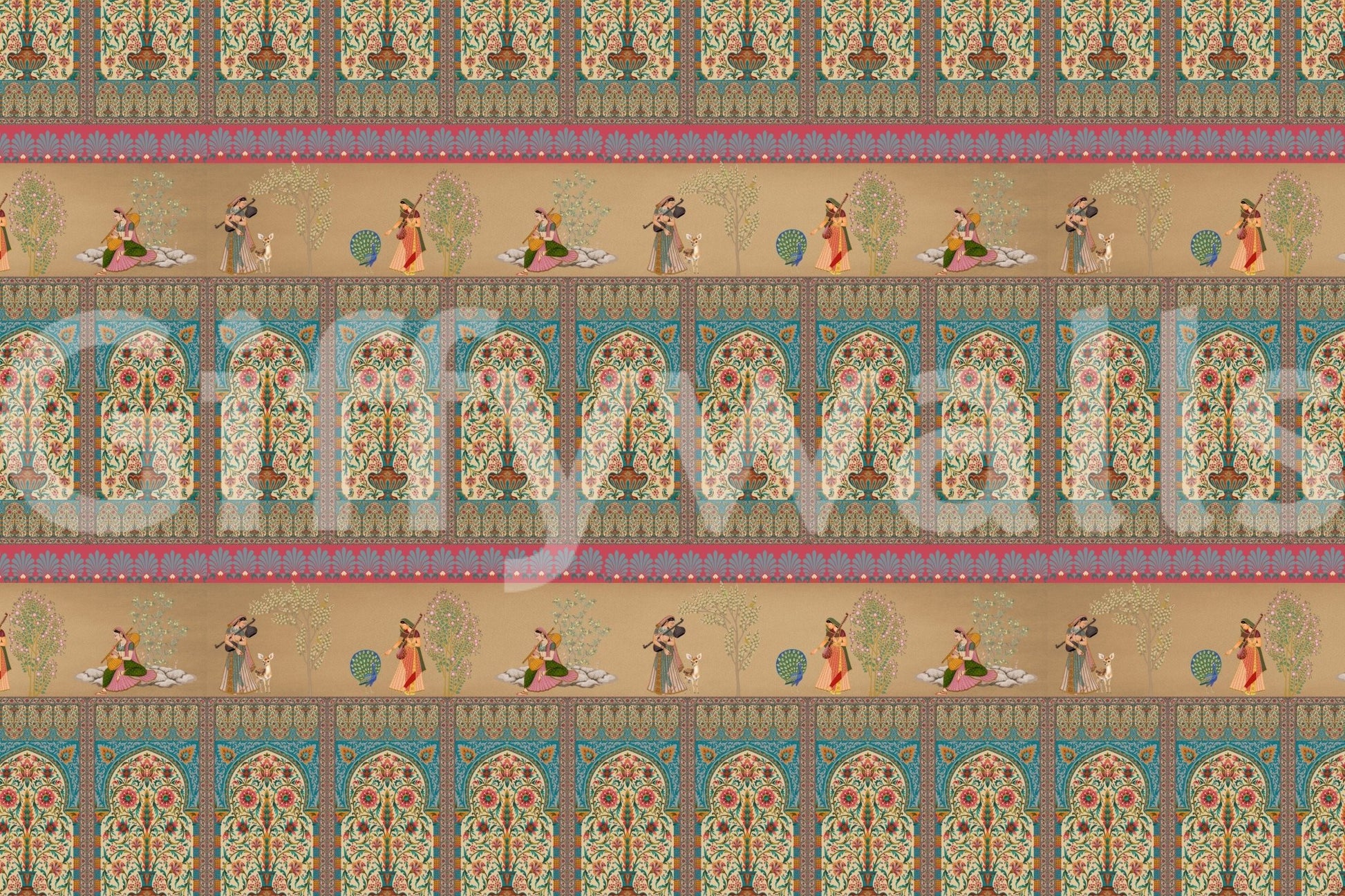 Sitting room wall styling with 18th-century inspired romantic scenery.