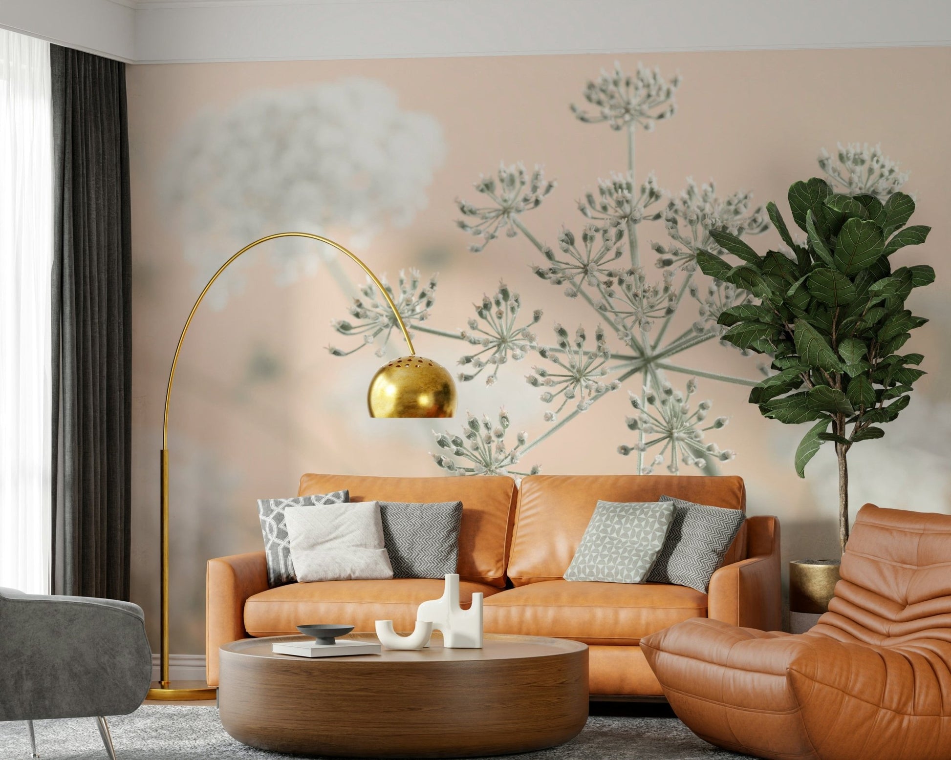 Soft Cow Parsley display, charming meadow flower field effect for walls.
