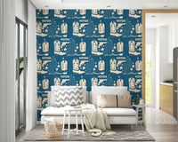 Cowboy Dreams wallpaper mural with sketch-style Western icons arranged in a seamless pattern.