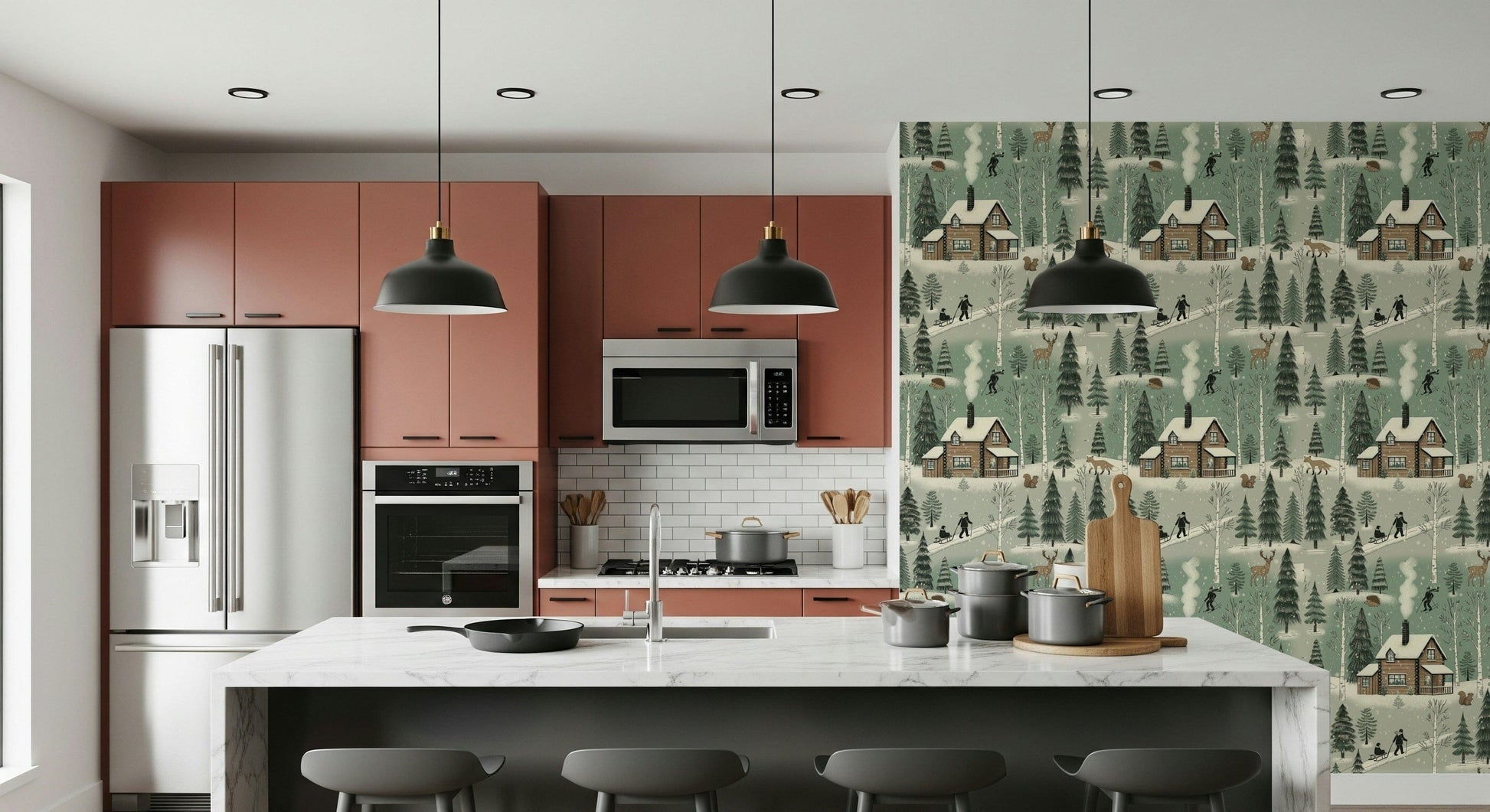 Winter-themed cabin wall covering for a warm and inviting home decor look.