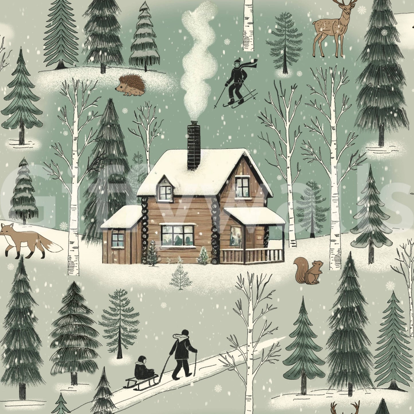 Winter Cabin Charm Wallpaper⁠
