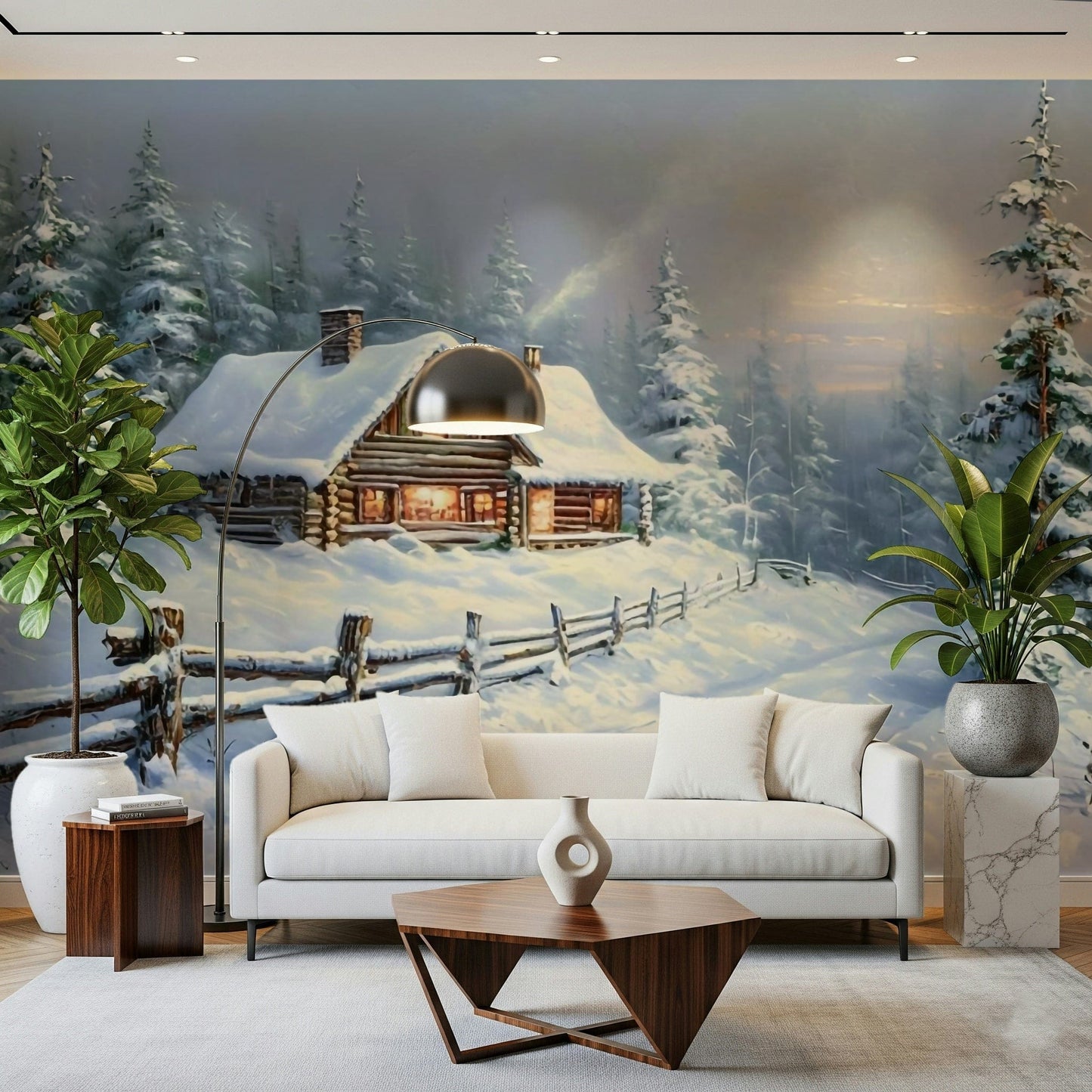Winter wall decor for modern bedroom with warm neutral color palette