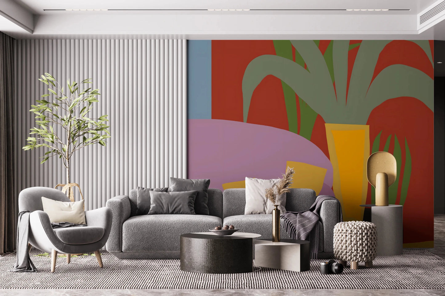 Cozy Cat Life Living Room Striped Wall Mural