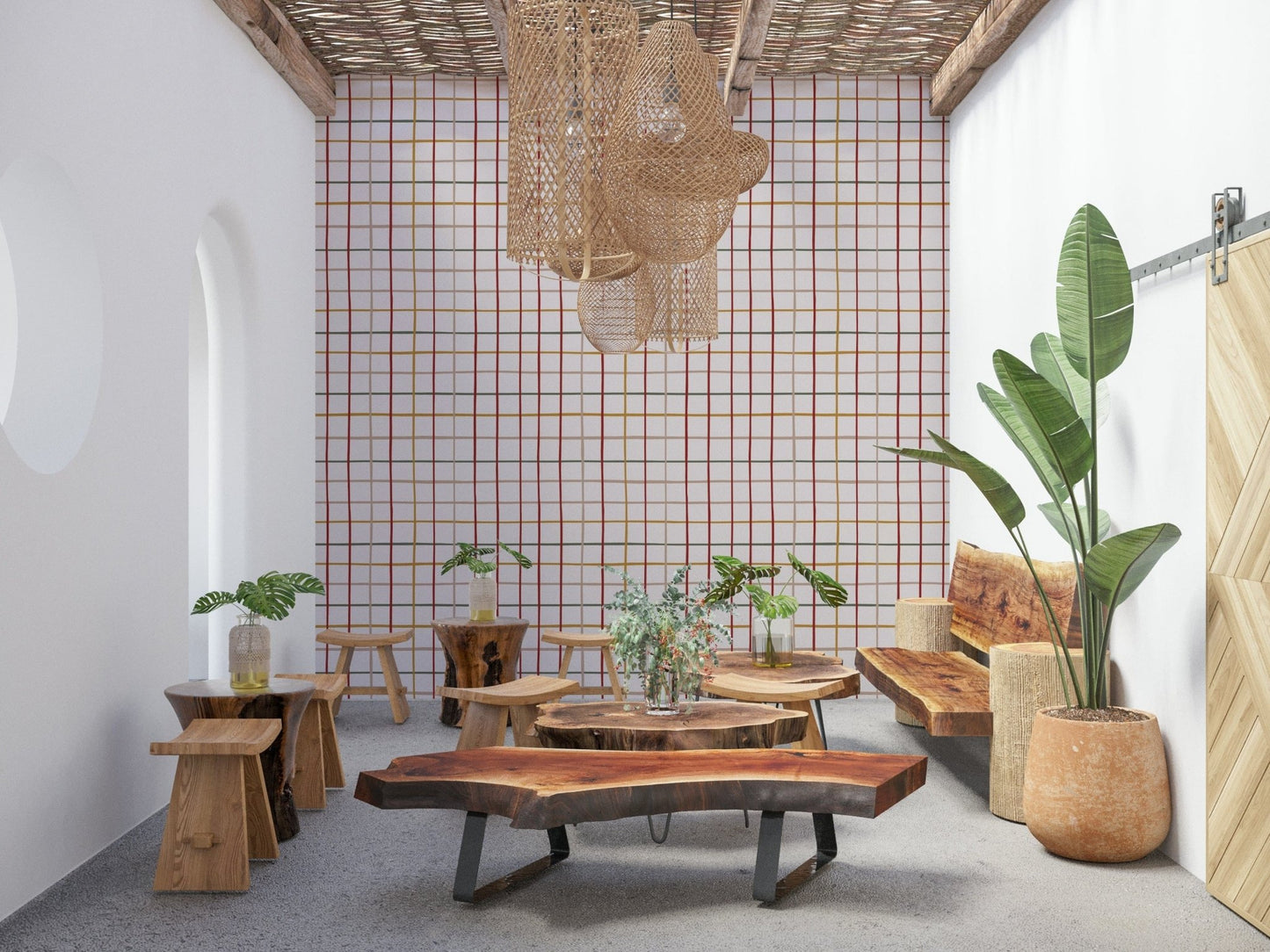 Cozy checkered pattern wall mural featuring warm neutral shades.