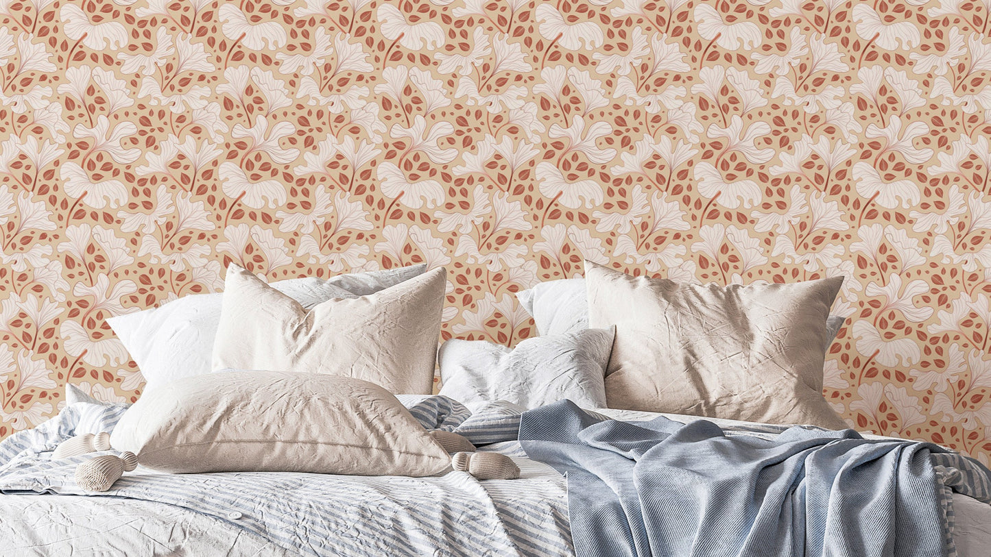 Cozy cream foliage wallpaper mural for warm interiors

