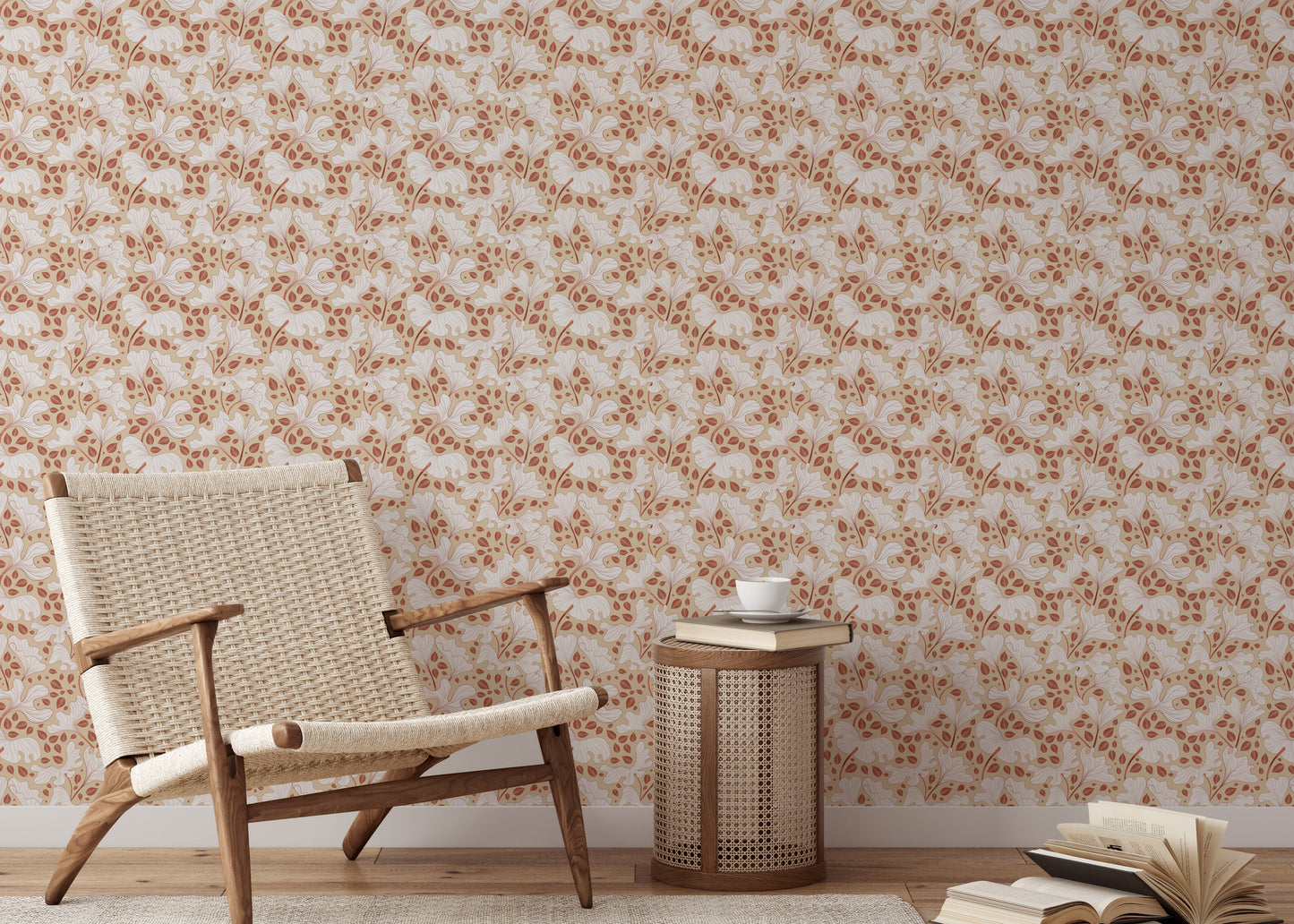 Cozy cream botanical wallpaper for serene bedrooms

