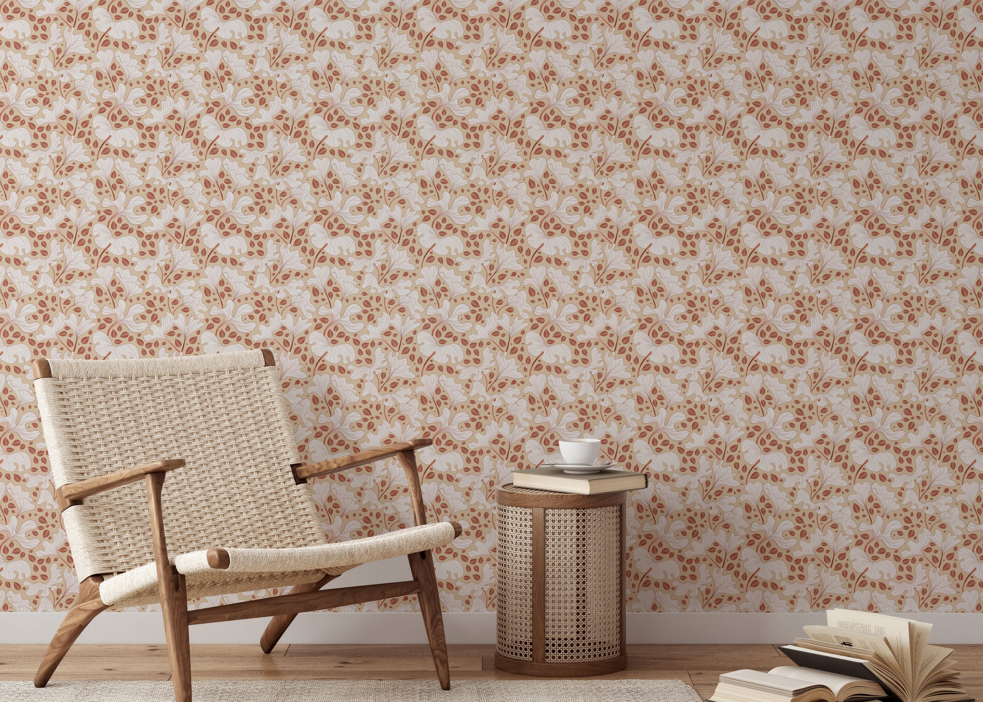 Cozy cream botanical wallpaper for serene bedrooms

