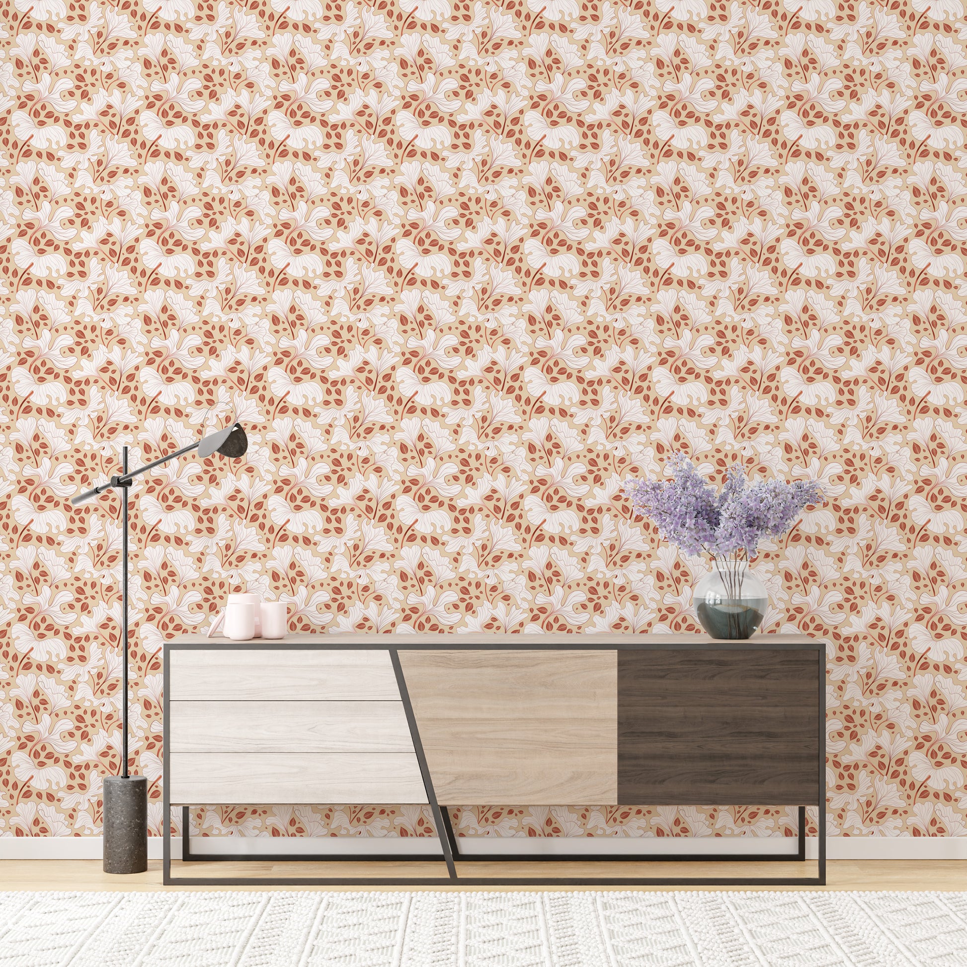 Cream-toned botanical wallpaper for calming spaces

