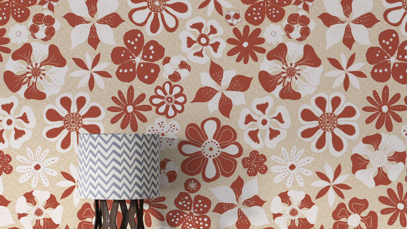 Cozy cream wallpaper with maximalist faced floral design

