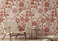 Cozy abstract flower mural with warm cream palette

