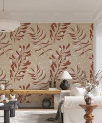 Neutral tropical wallpaper for relaxed modern interiors

