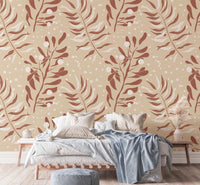 Tropical-inspired wallpaper with subtle cream frond design

