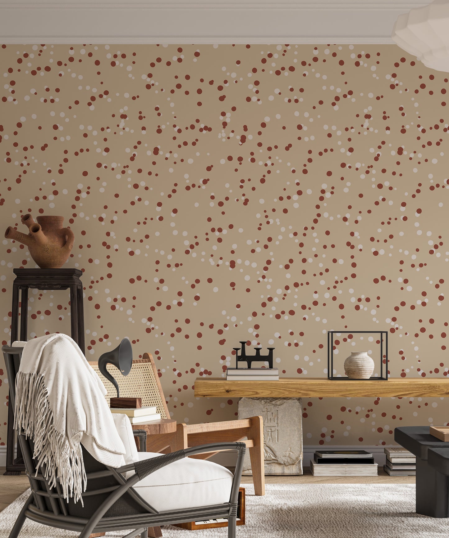 Playful cream polka mural for modern bedrooms

