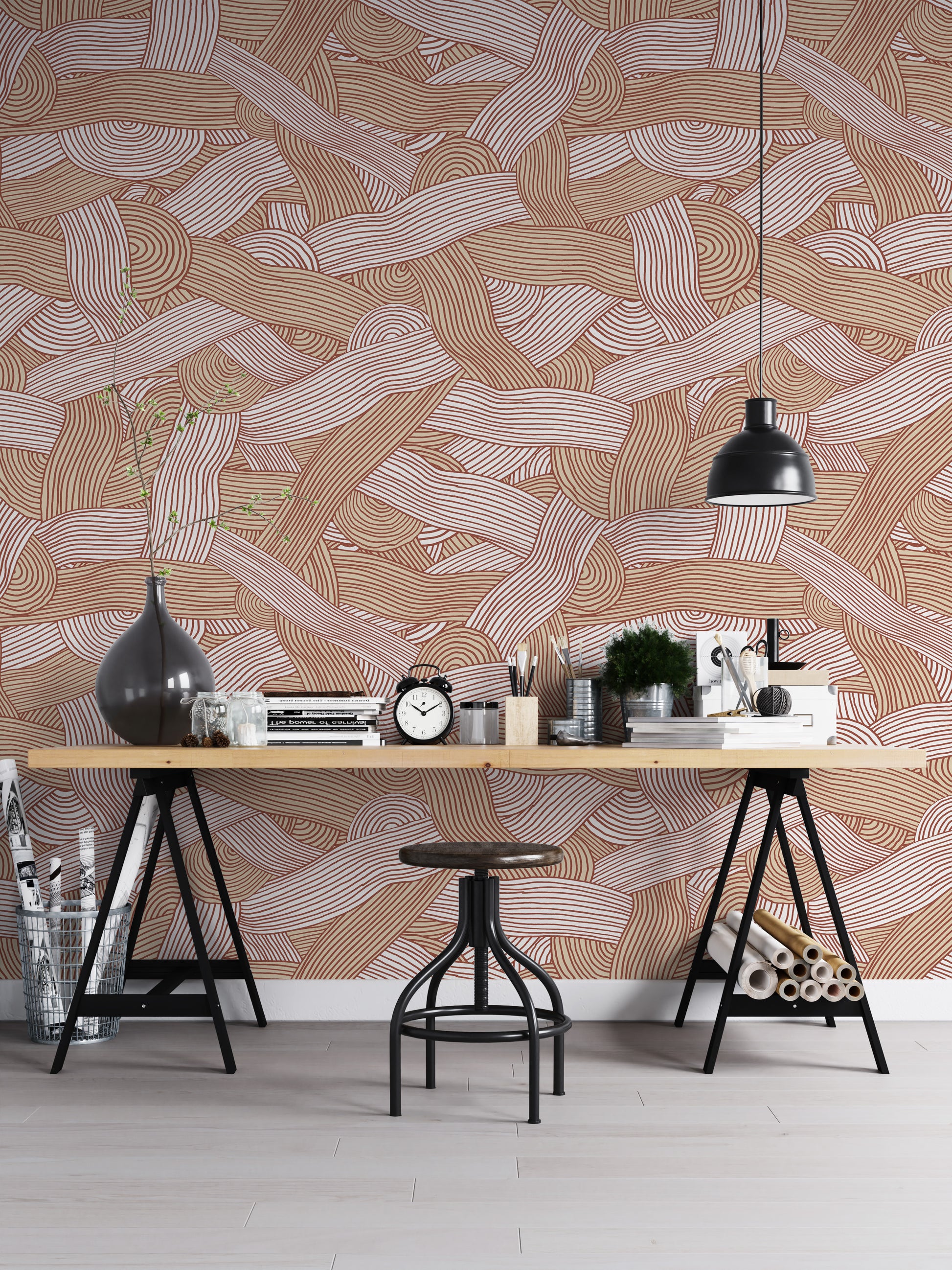 Subtle striped wallpaper in warm cream tones

