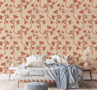 Delicate floral vine mural with neutral cream palette

