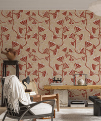 Elegant floral vine wallpaper in soft cream tones

