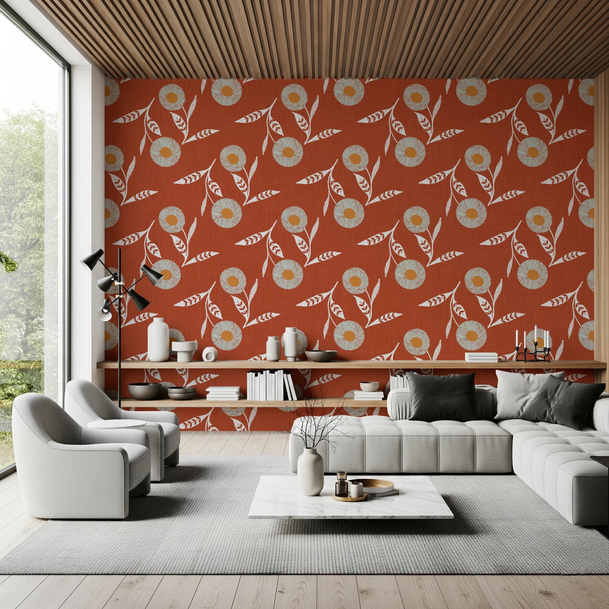 Cosy Scandi Flower Burnt Terracotta Botanical Wallpaper | AU