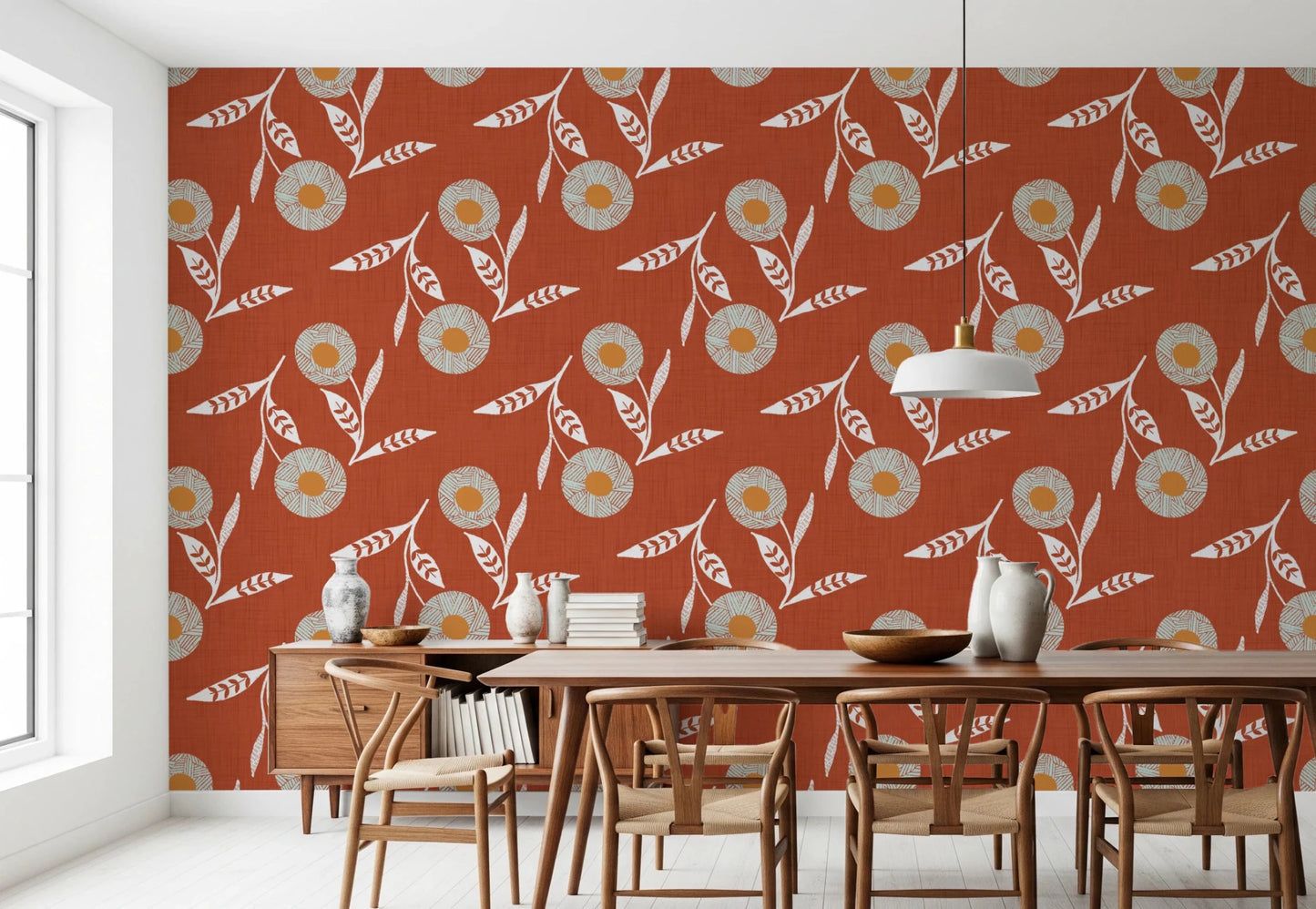 Cozy Scandi Flower Burnt Terracotta - Craft Botanical Wallpaper⁠