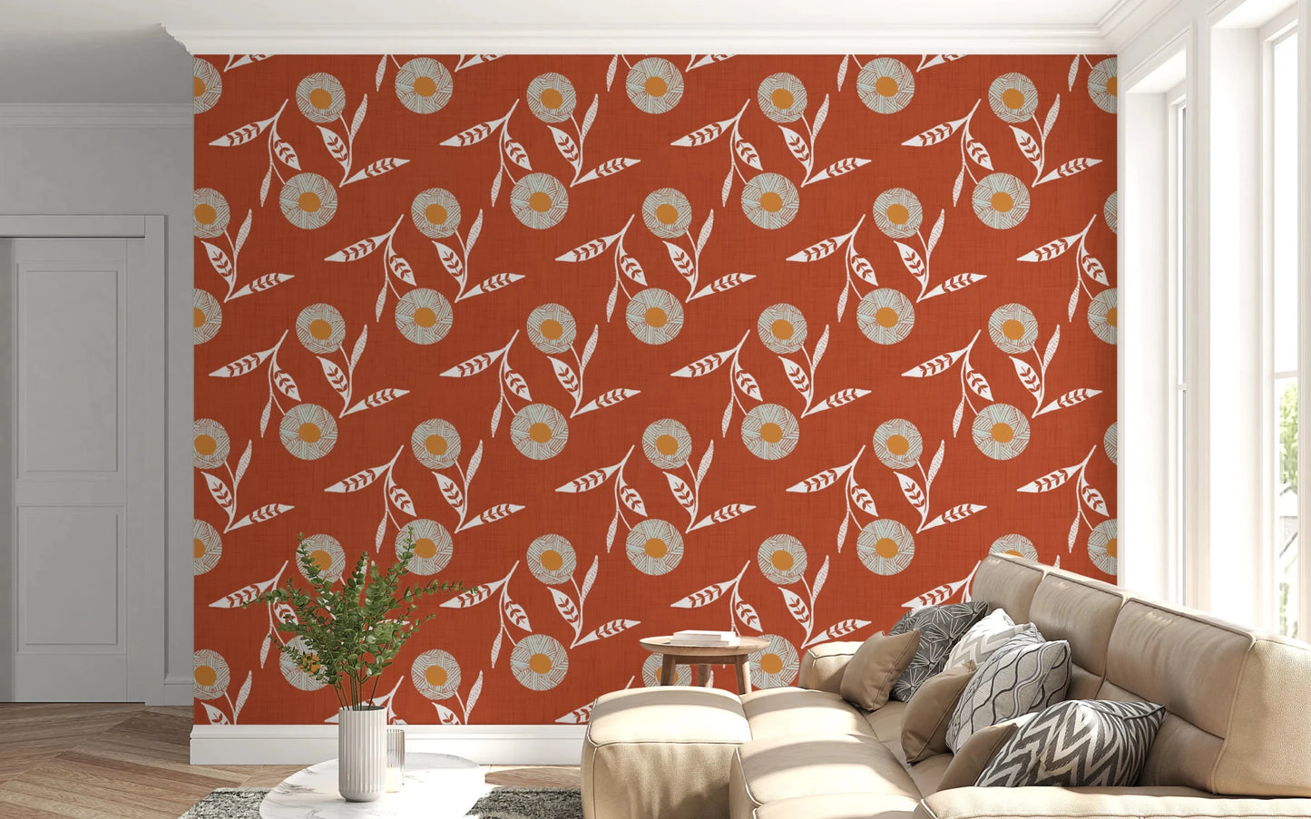 Cozy Scandi Flower Burnt Terracotta - Craft Botanical Wallpaper⁠