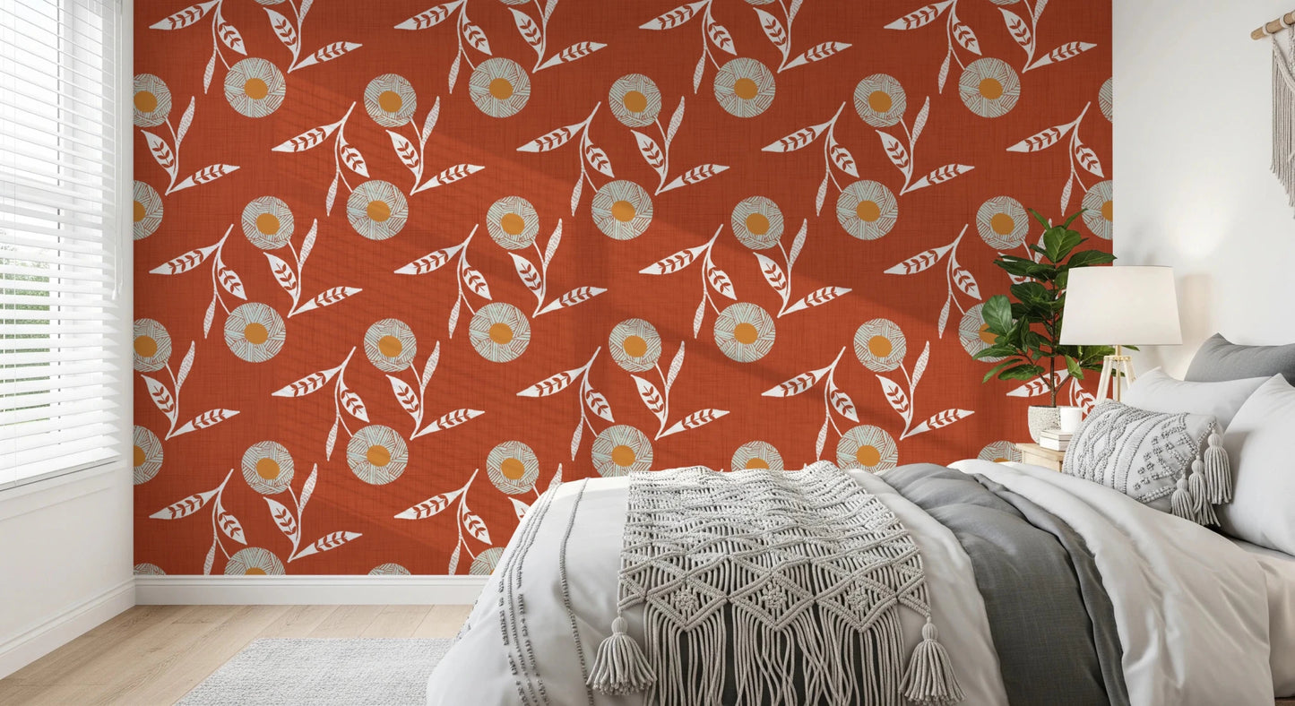 Cozy Scandi Flower Burnt Terracotta - Craft Botanical Wallpaper⁠