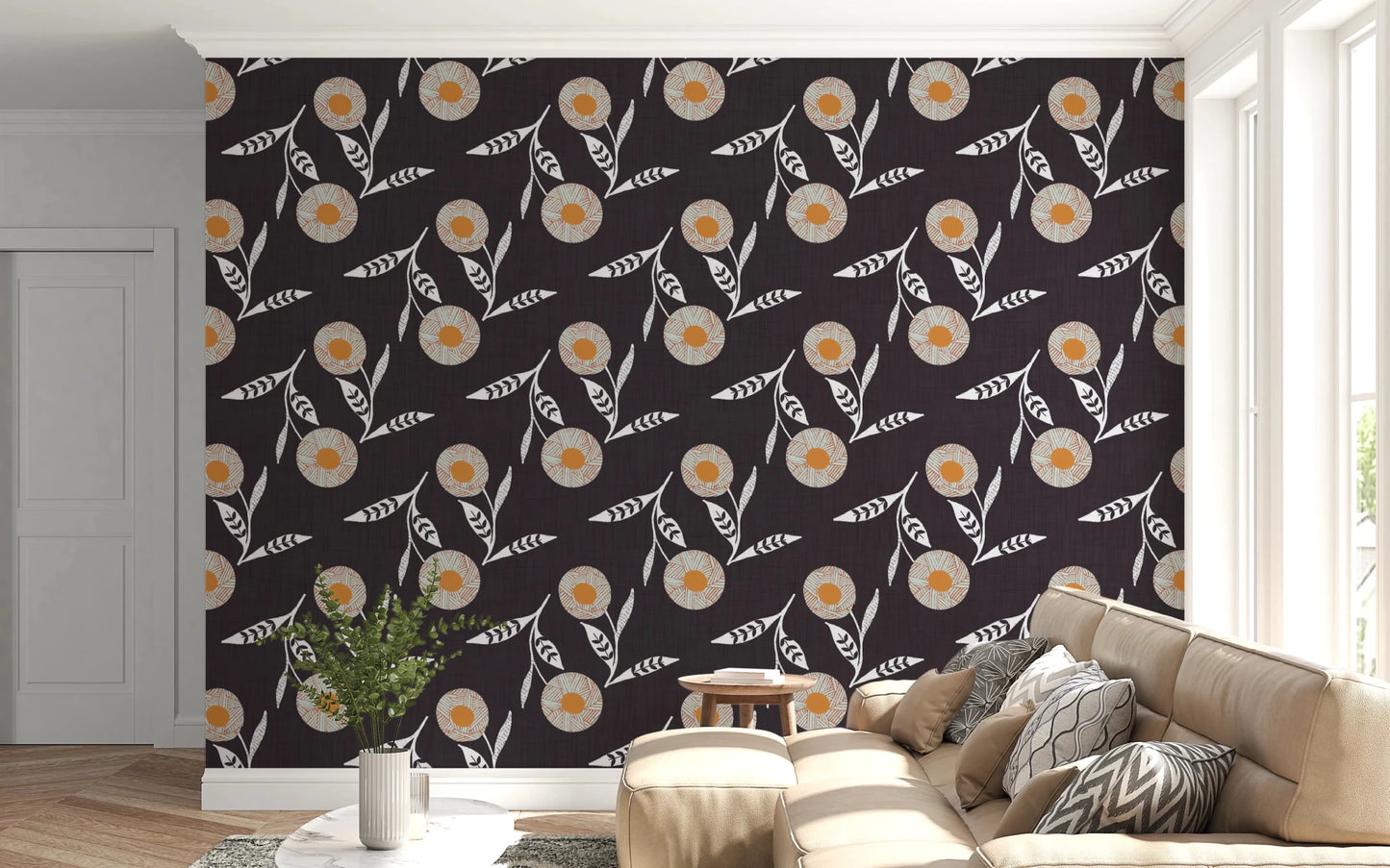 Cozy Scandi Flower Charcoal - Craft Botanical Wallpaper⁠