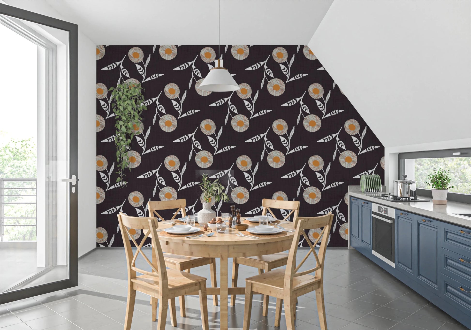 Cozy Scandi Flower Charcoal - Craft Botanical Wallpaper⁠