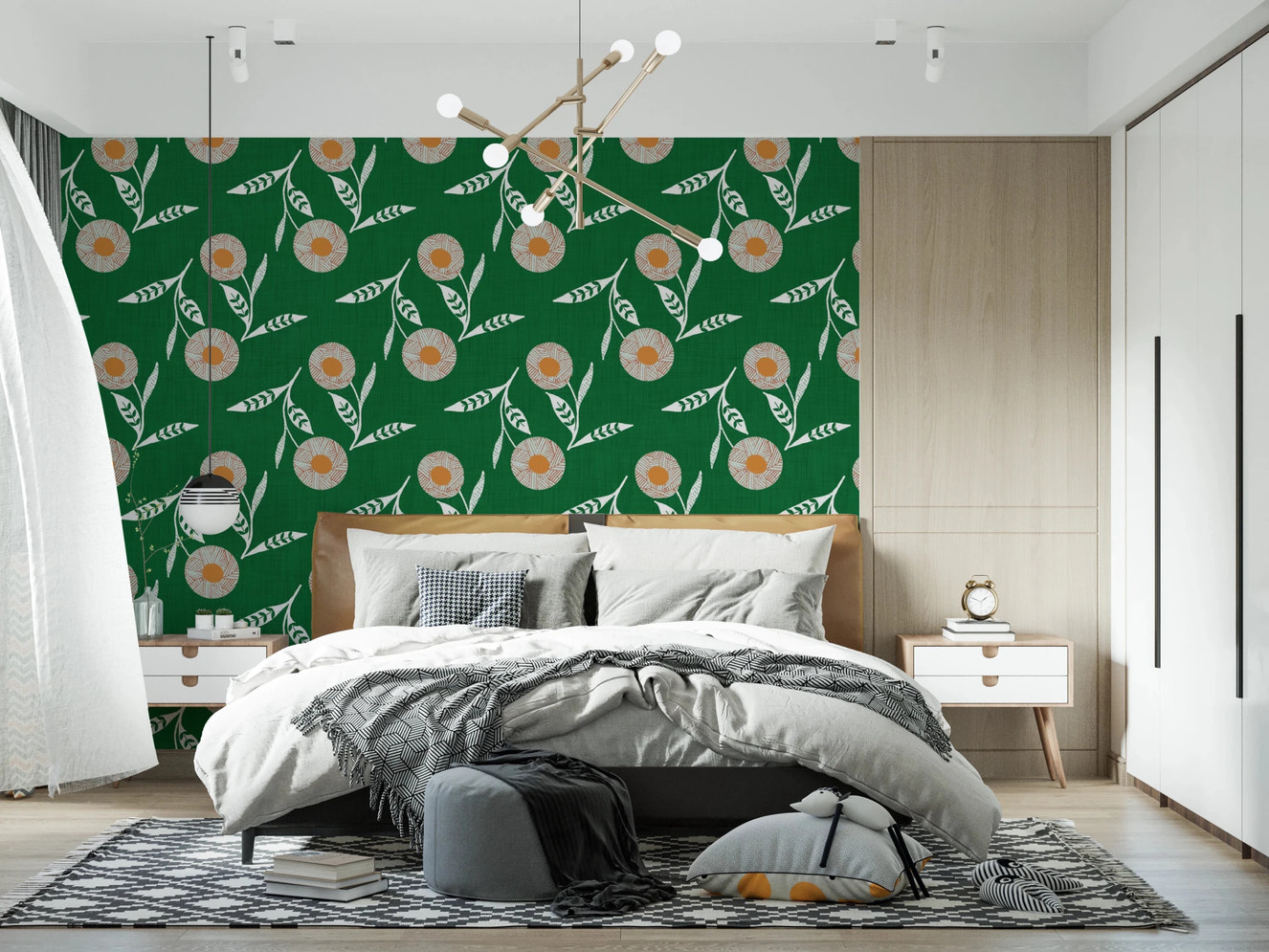 Cozy Scandi Flower Forest Green - Craft Botanical Wallpaper⁠