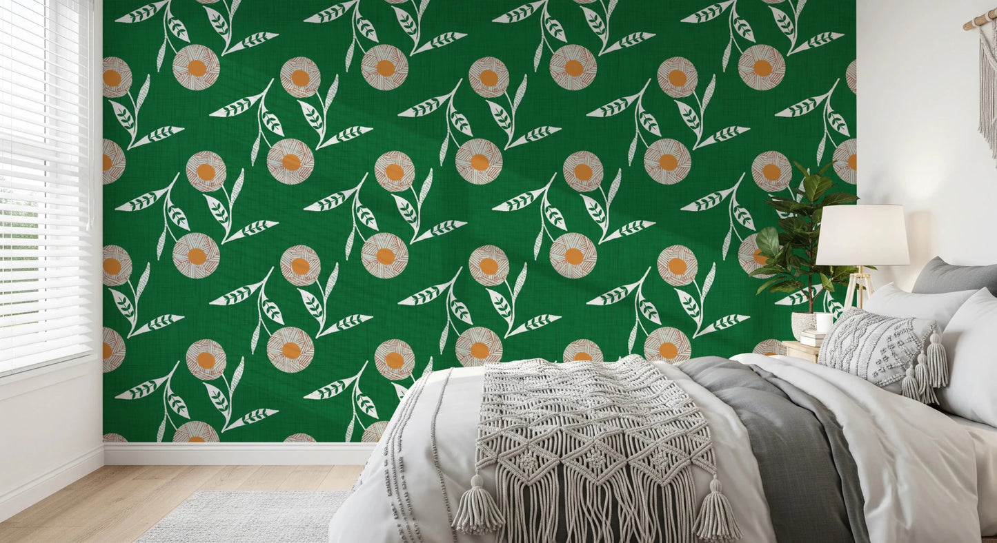 Cozy Scandi Flower Forest Green - Craft Botanical Wallpaper⁠