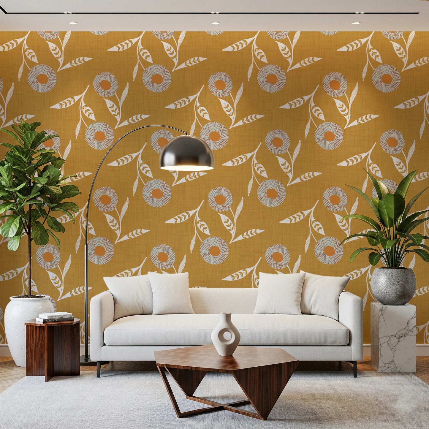 Cozy Scandi Flower Honey Mustard - Craft Botanical Wallpaper⁠
