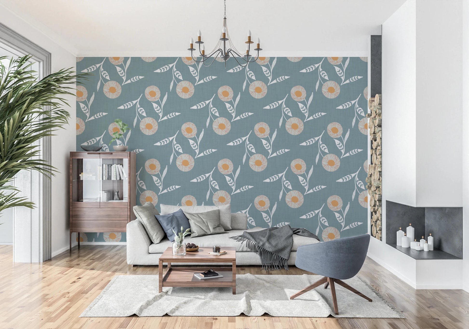 Cozy Scandi Flower Nordic Blue Grey - Craft Botanical Wallpaper⁠