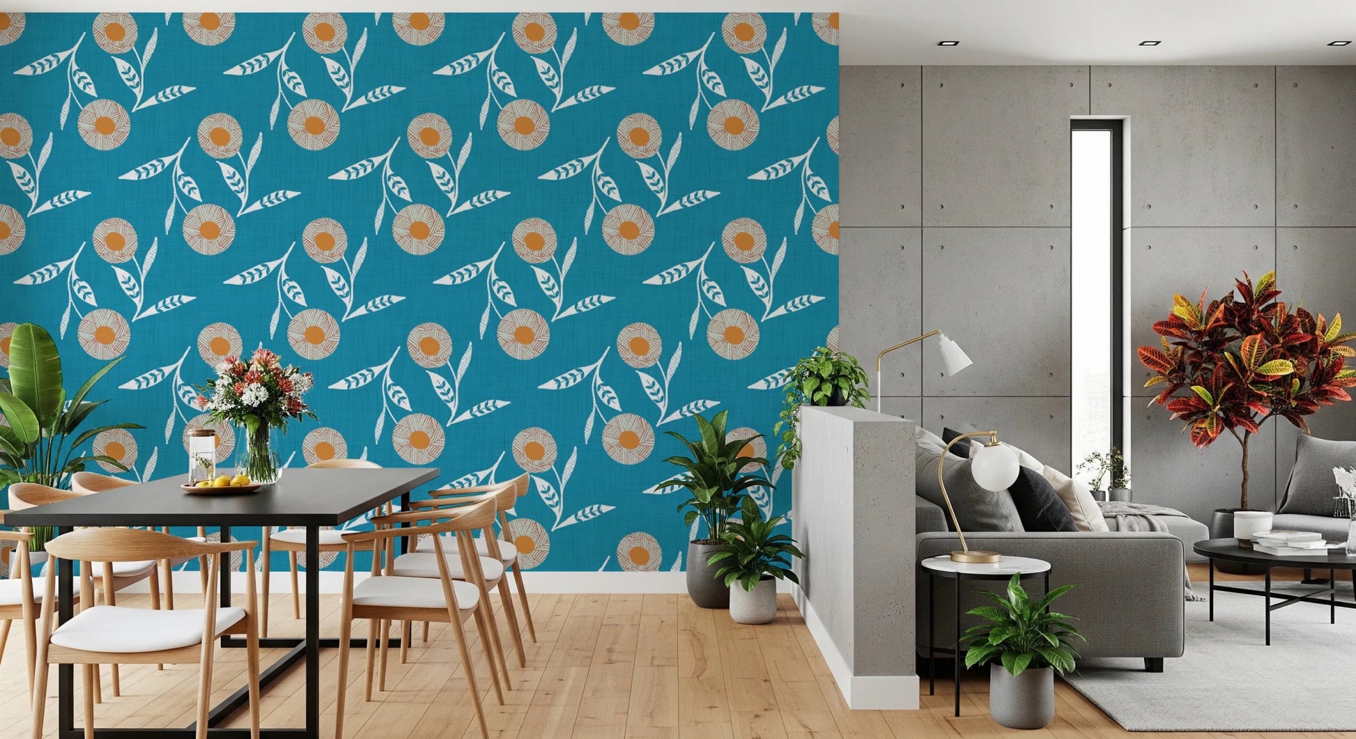 Cozy Scandi Flower Nordic Teal - Craft Botanical Wallpaper⁠