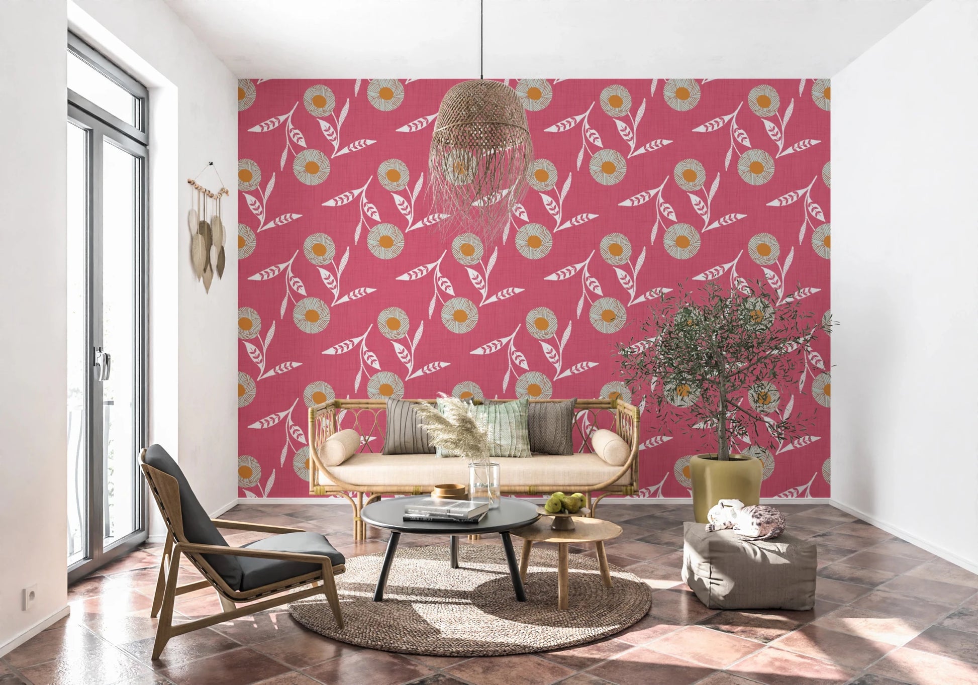 Cozy Scandi Flower Rose Clay - Craft Botanical Wallpaper⁠